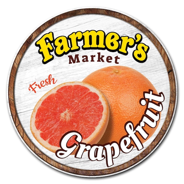 Corrugated Plastic Sign With Stakes 24in Circular-Farmers Market Grapefruit, C-24-CIR-WS-Grapefruit